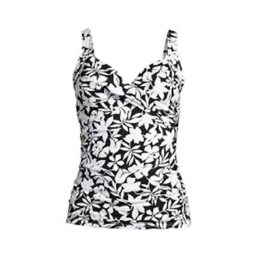 Lands' End black Havana floral wrap underwire tankini top women's size 22W new